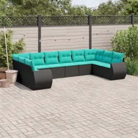 10 Piece Patio Sofa Set with Cushions Black Poly Rattan