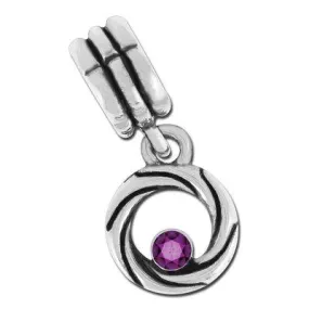 12mm Twisted Round with Amethyst In-Set Charm - Rhodium Plated (2 Pieces)