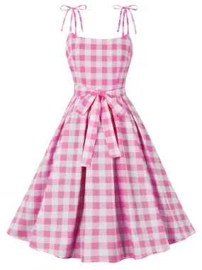 1950s Vintage A-Line Bowknot Spaghetti Strap Rockabilly Dress