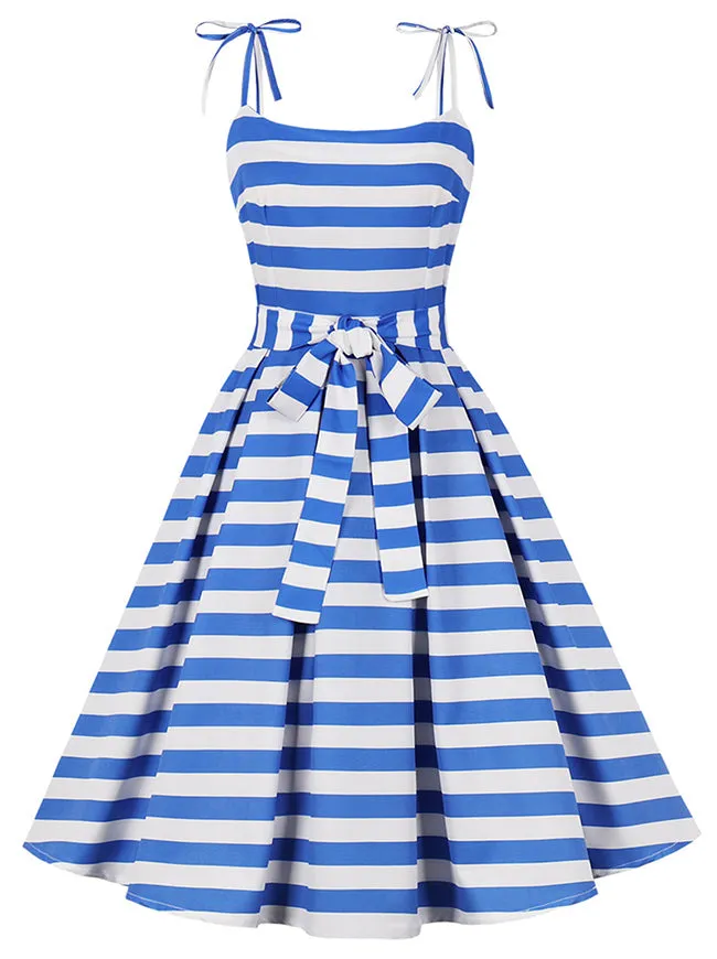 1950s Vintage A-Line Bowknot Spaghetti Strap Rockabilly Dress