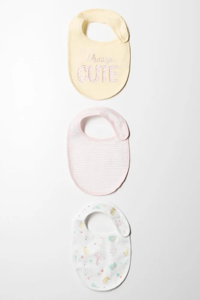 3 Pack Bibs Pink & Yellow