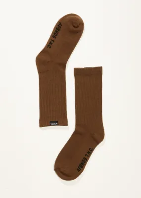 AFENDS Mens Everyday - Ribbed Crew Socks - Toffee