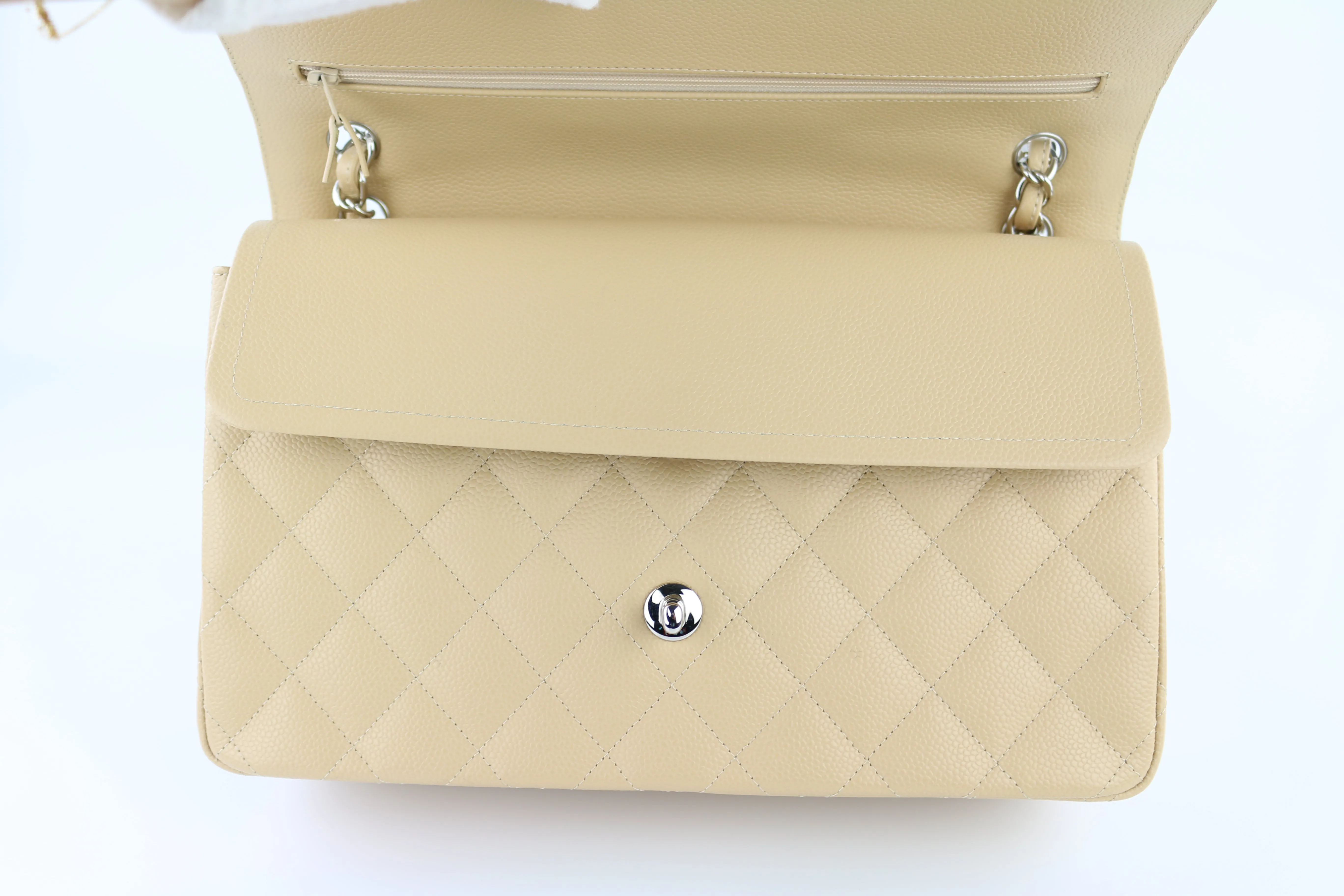 Beige Caviar Double Flap Jumbo