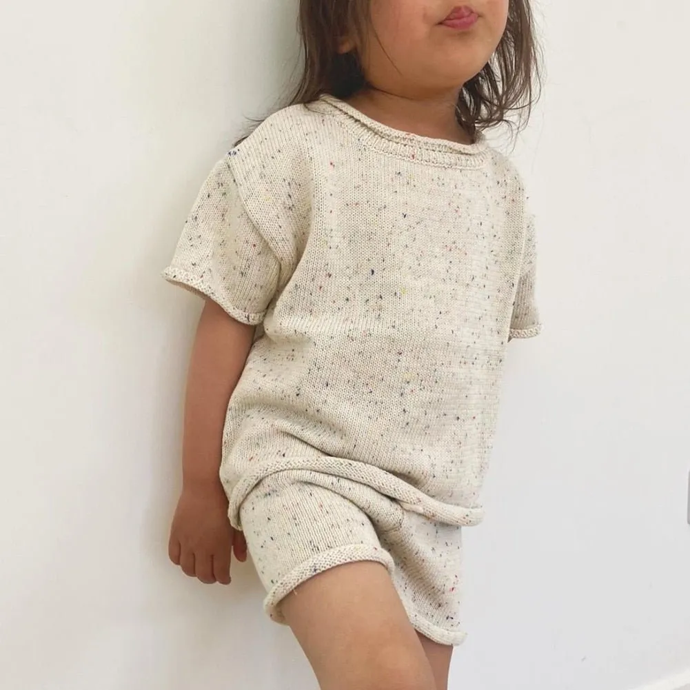 Blue & Vanilla Knit Tee and Shorts Set for Kids (9M-4Y)