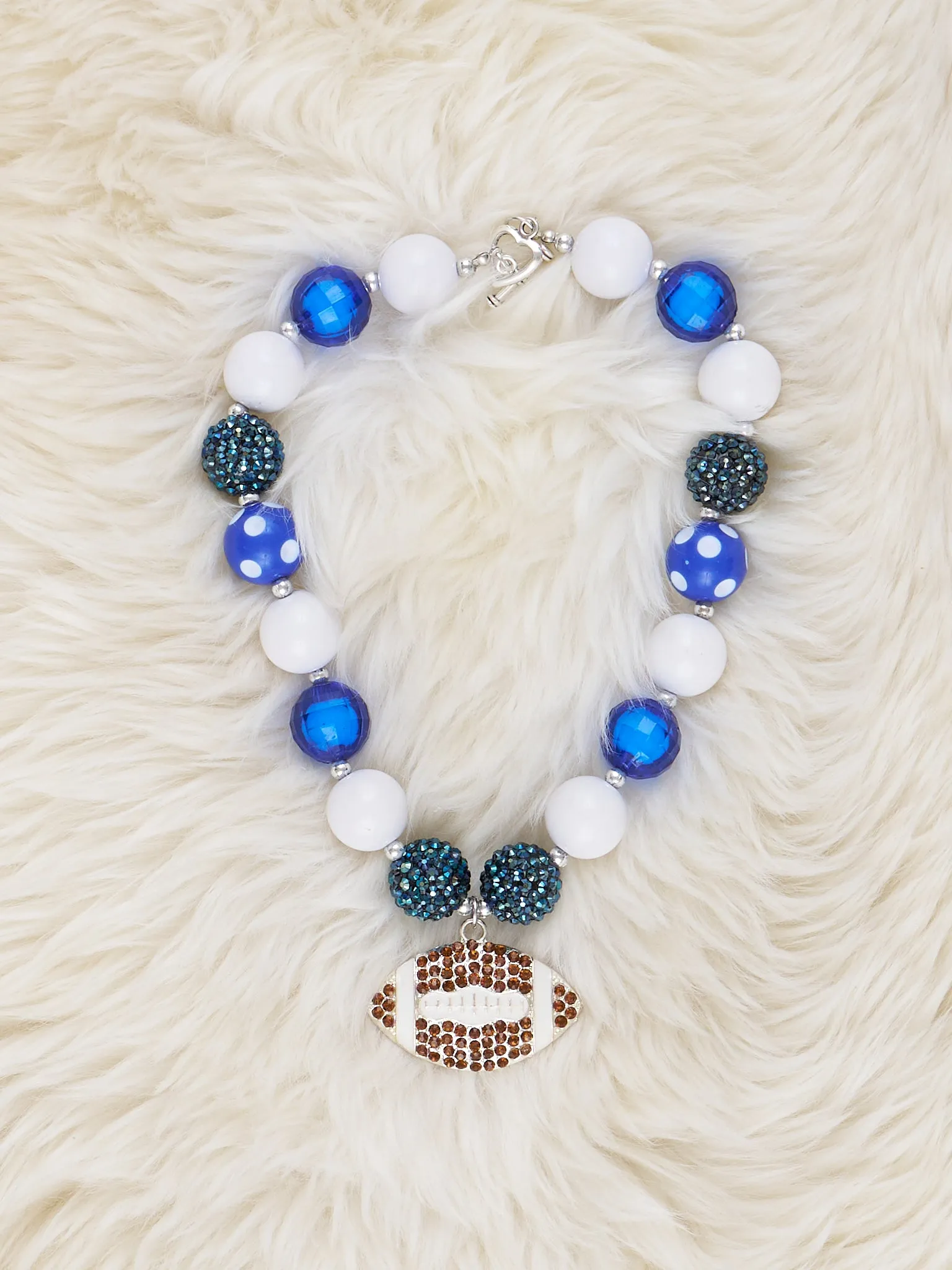 Blue & White Football Charm Bubblegum Necklace