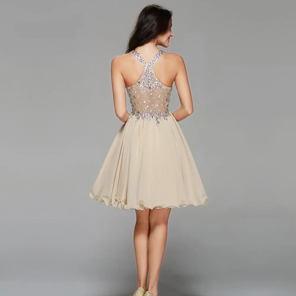 Chiffon Lace Crystal Cocktail Dresses / Homecoming Dresses