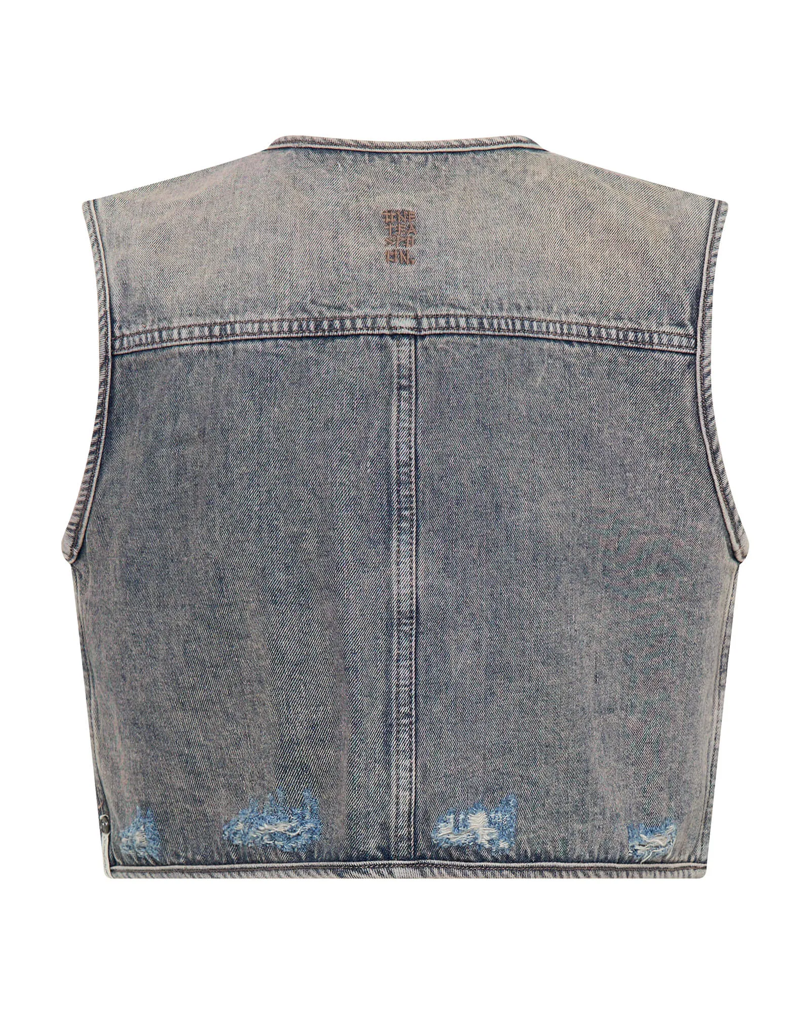 Cropped Denim Utility Vest - Island Blue