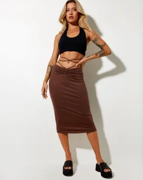 Dajon Midi Skirt in Lycra Deep Mahogany