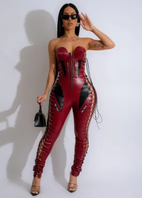 Dangerous Woman Faux Leather Jumpsuit Red