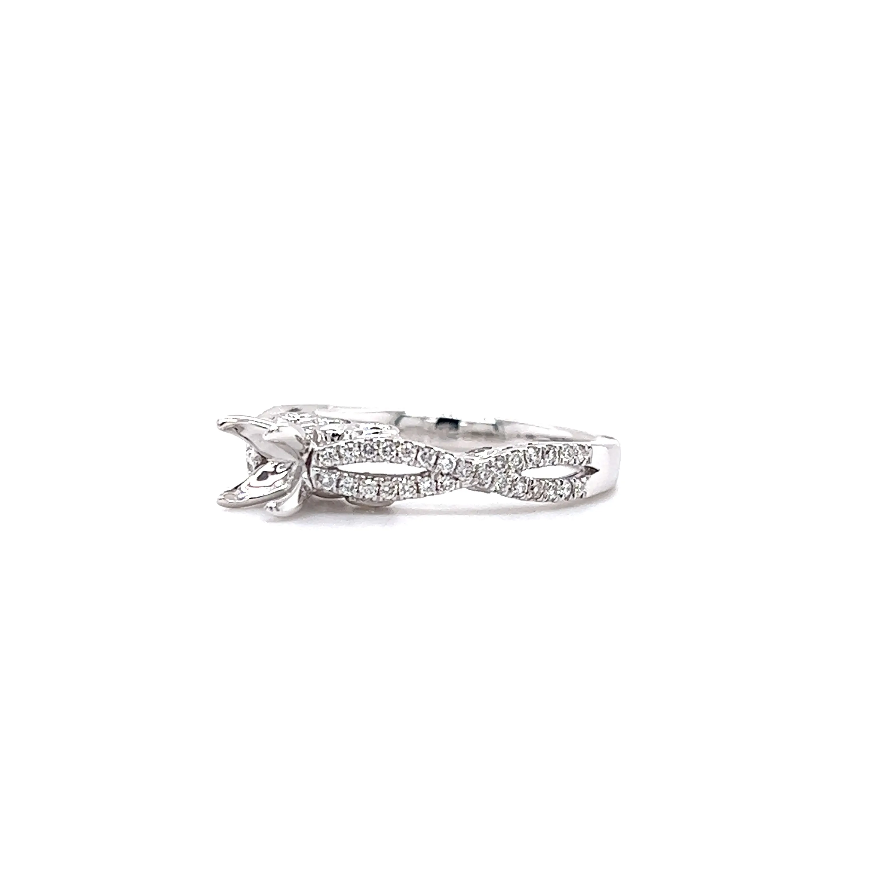 Diamond Ring Setting with Twisted Split Shank in 14K White Gold