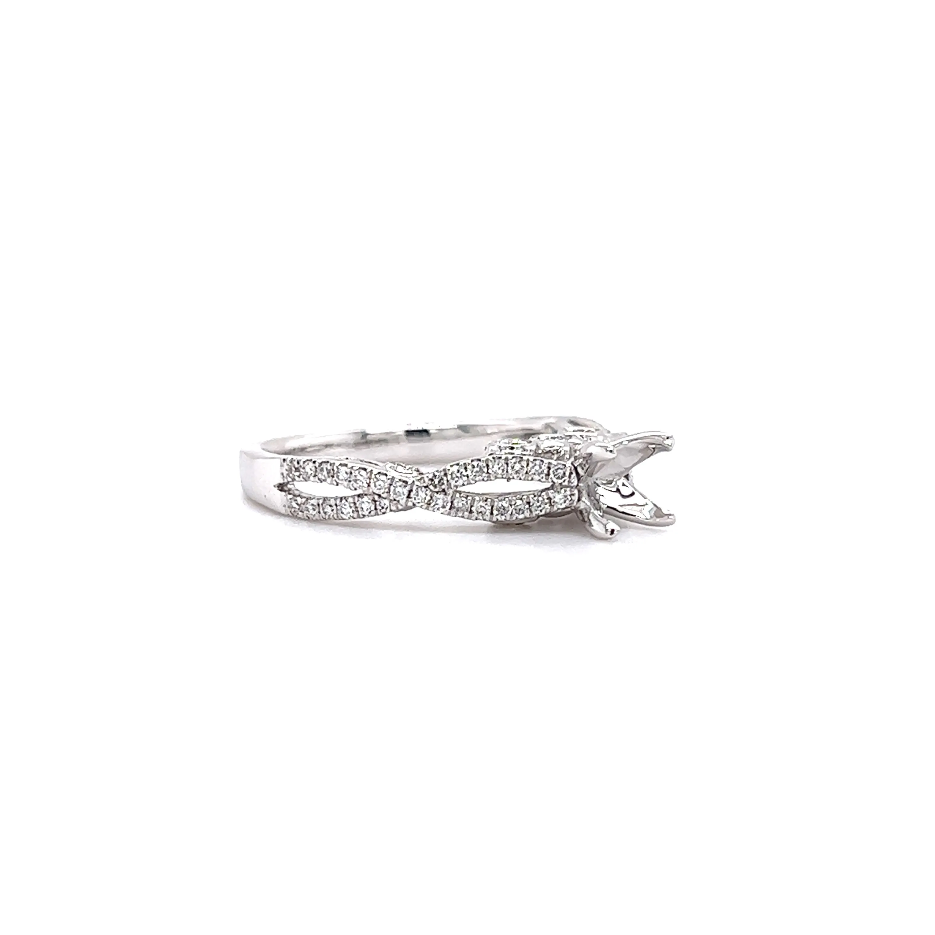 Diamond Ring Setting with Twisted Split Shank in 14K White Gold