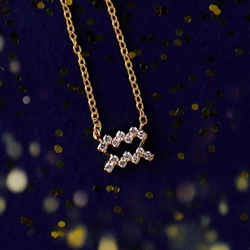 Diamond Zodiac Necklace Gold Aquarius