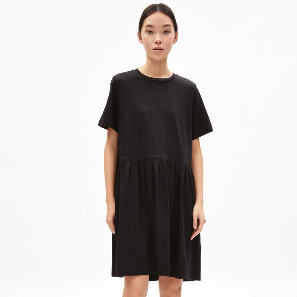 Feliaa Black Jersey Short Sleeve Dress In Organic Cotton