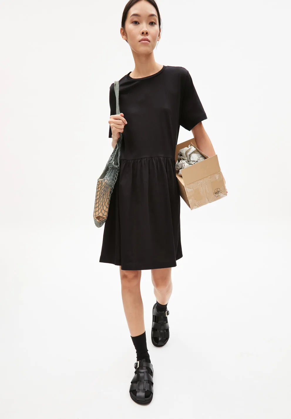 Feliaa Black Jersey Short Sleeve Dress In Organic Cotton