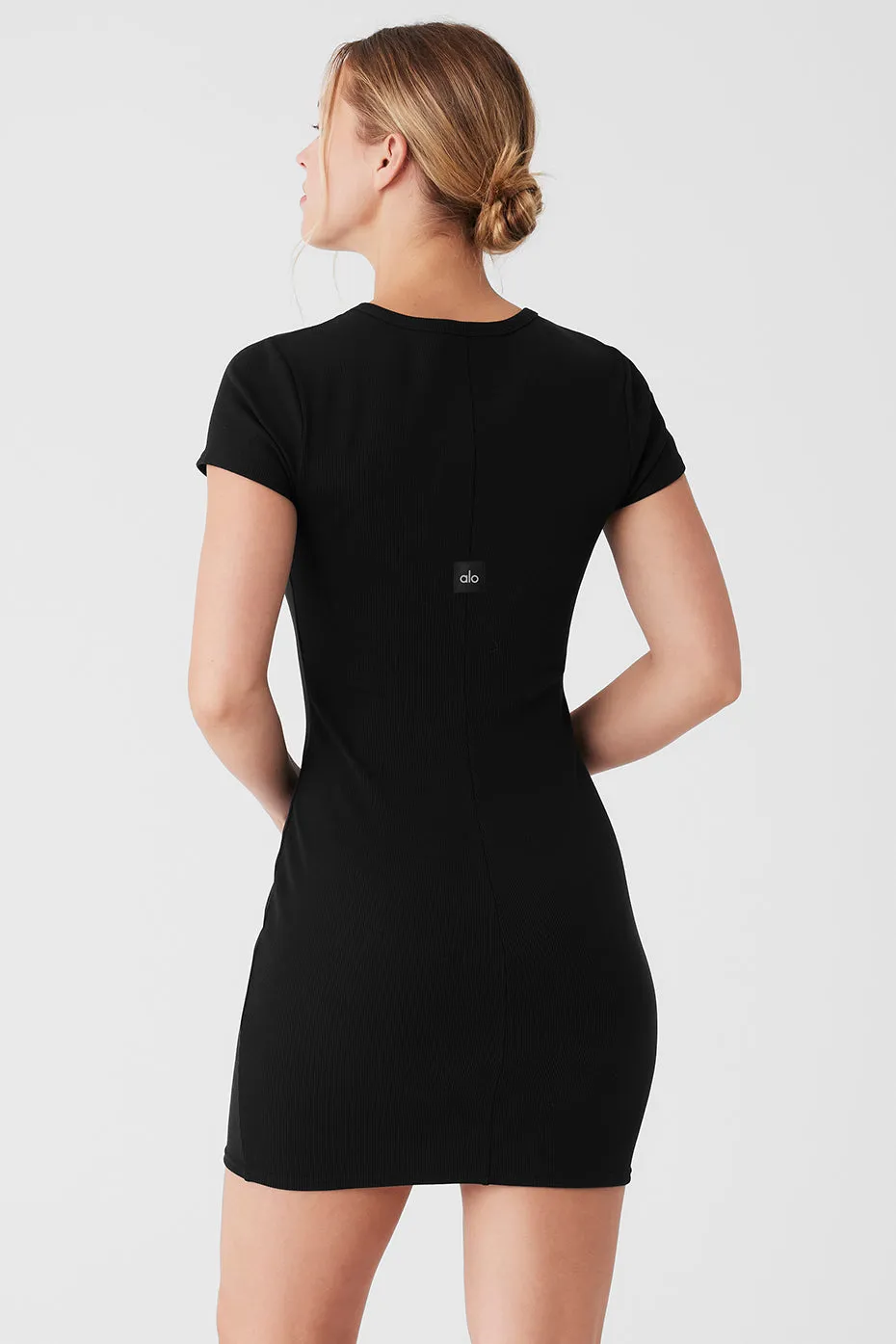 Goddess Ribbed Short Sleeve Dress - Black