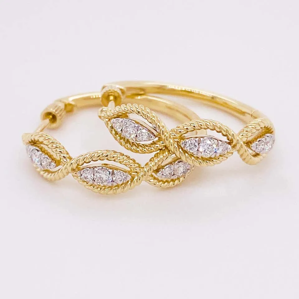 Gold Twisted Diamond Hoop Earrings