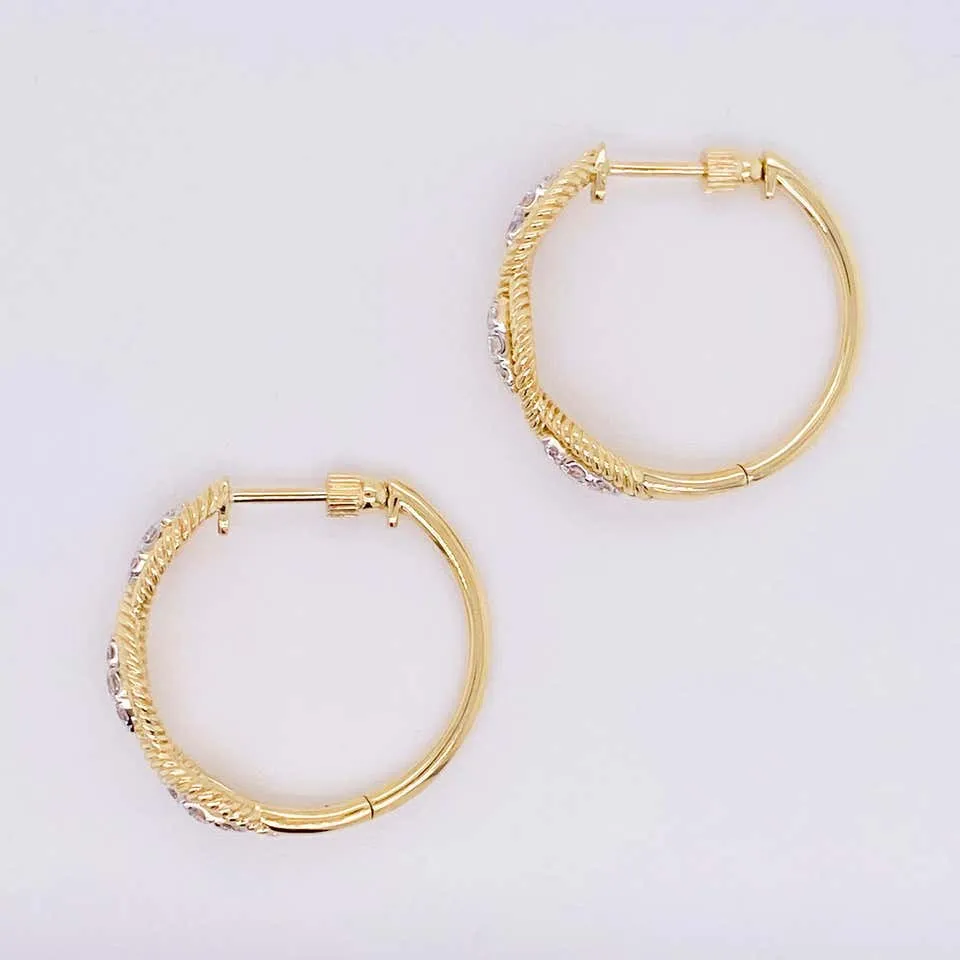 Gold Twisted Diamond Hoop Earrings