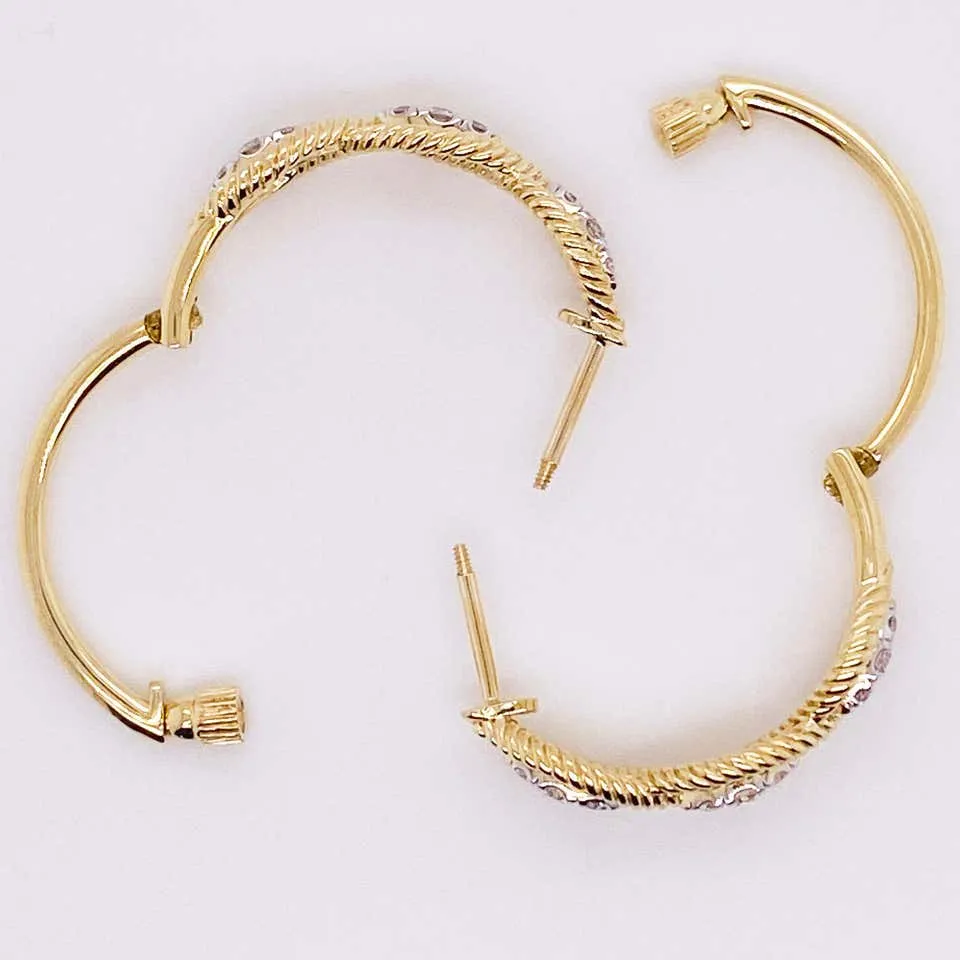 Gold Twisted Diamond Hoop Earrings