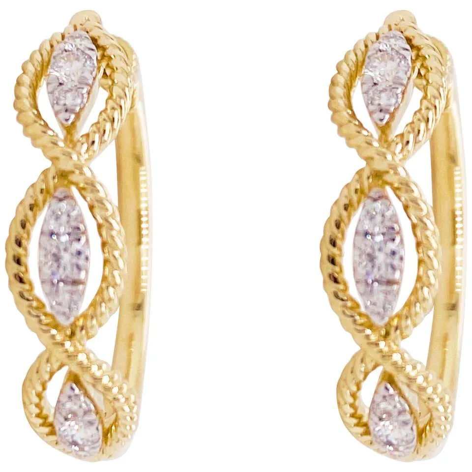 Gold Twisted Diamond Hoop Earrings