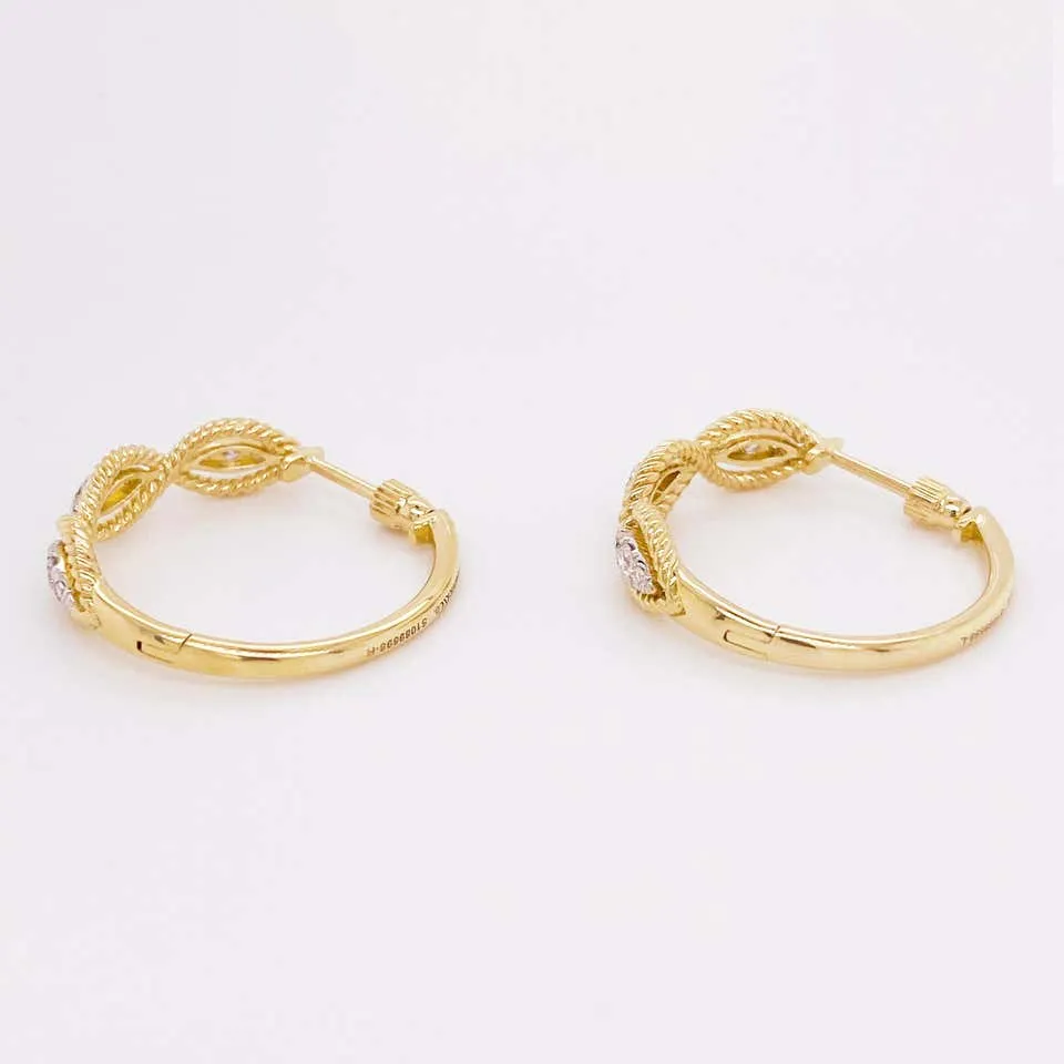 Gold Twisted Diamond Hoop Earrings