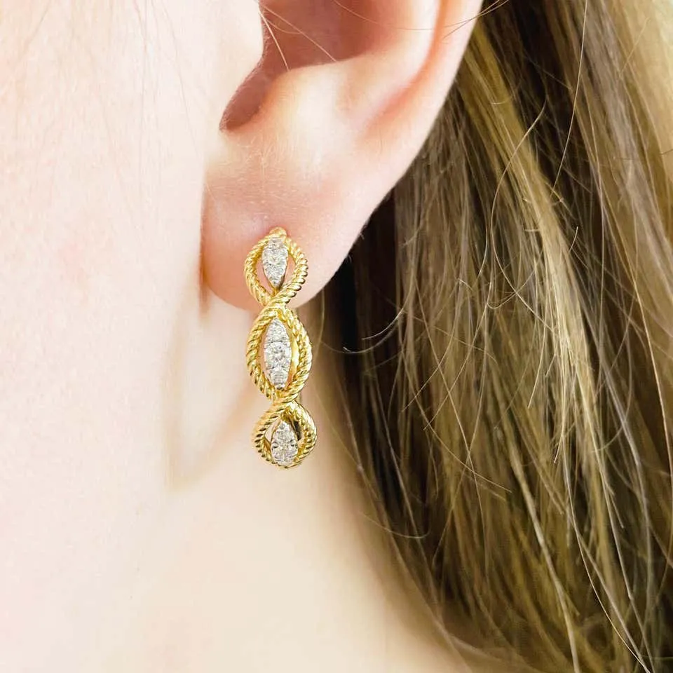 Gold Twisted Diamond Hoop Earrings