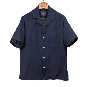 Grain camp collar shirt in navy checked cotton gauze