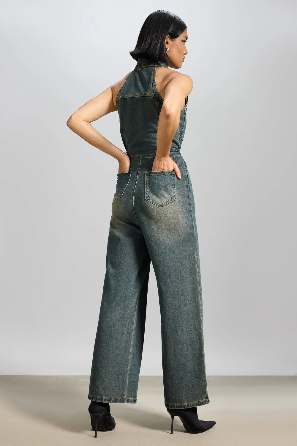 Halter Neck Denim Jumpsuit