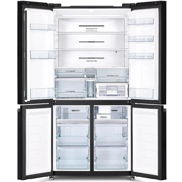 Hitachi R-WB640VM0 GBK Fridge 4 Doors G569L Inverter French Bottom Freezer Inverter VAC.COMP Glass Black