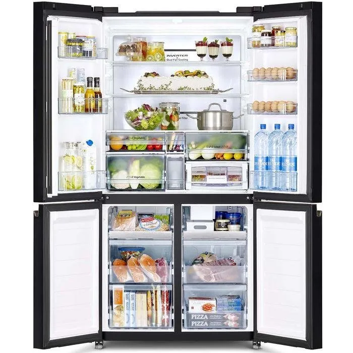 Hitachi R-WB640VM0 GBK Fridge 4 Doors G569L Inverter French Bottom Freezer Inverter VAC.COMP Glass Black