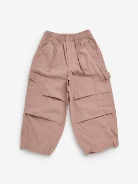 HOP Kids Dusty Pink Cargo-Style High-Rise Cotton Trousers