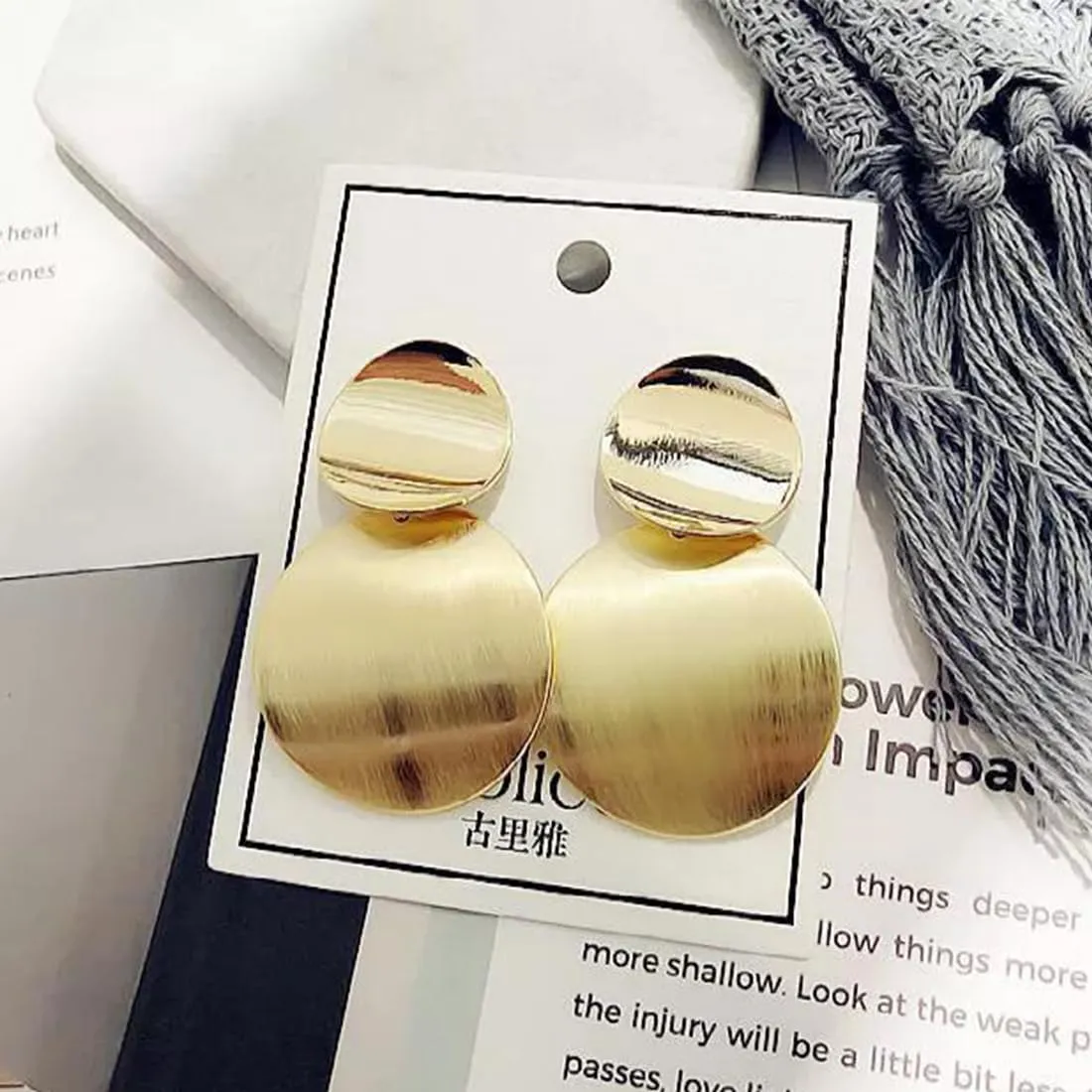 Kairangi Drop Earrings for Women Gold Plated Earrings Geometric Round Dual Circle Drop Earrings For Women and Girls.