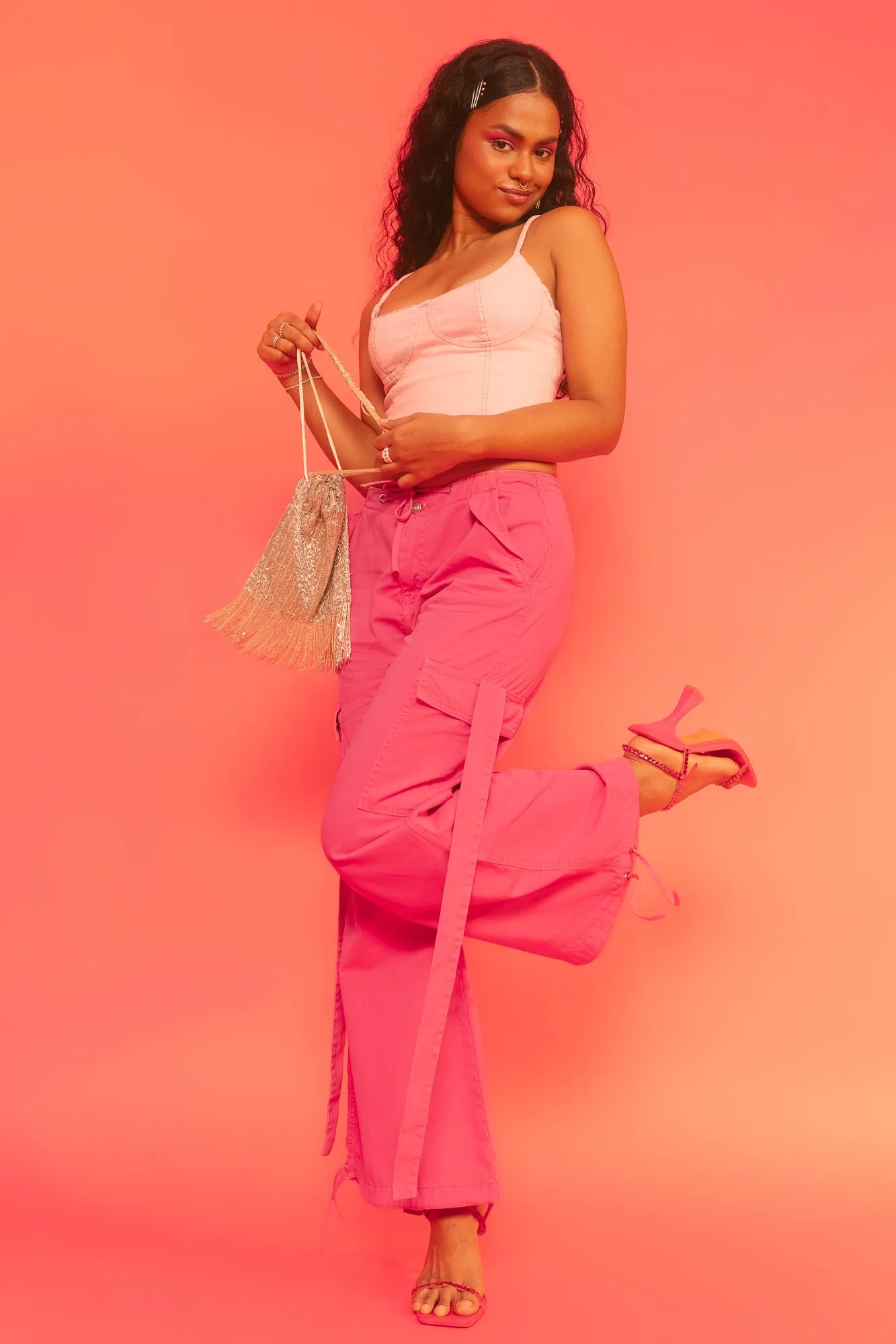 Low Rise Fuchsia Cargo Pants