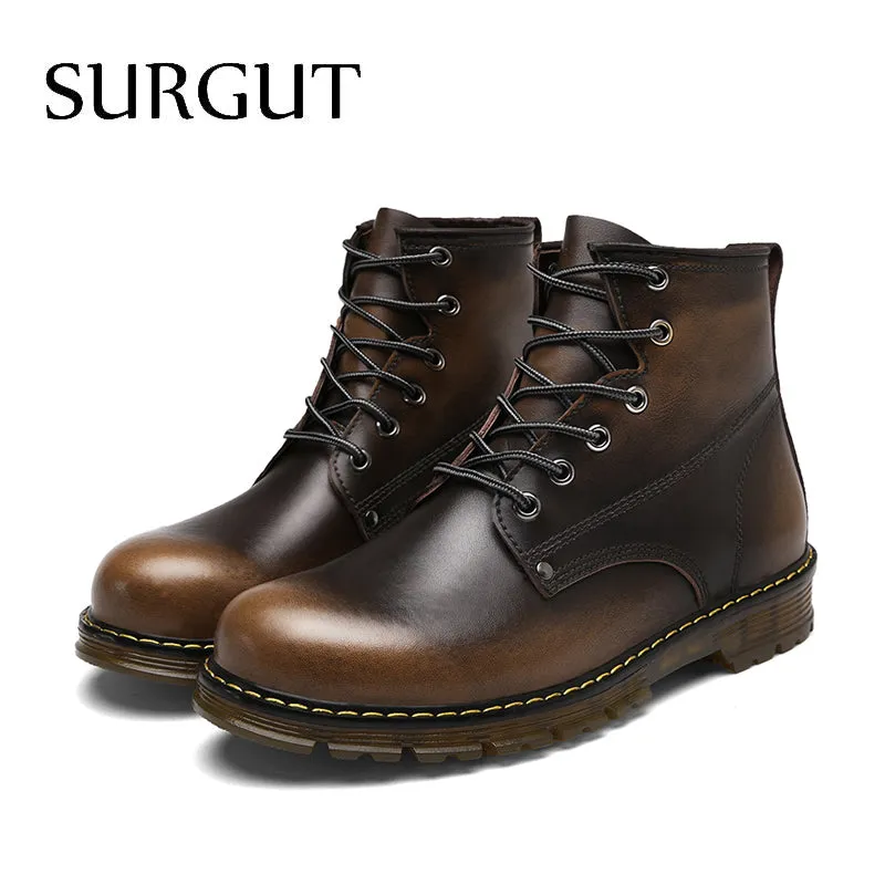 Men Boots Autumn Winter Warm Fur High Quality Split Leather Waterproof Footwear Fashion Comfortable Men Ankle Boots