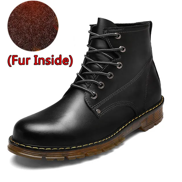 Men Boots Autumn Winter Warm Fur High Quality Split Leather Waterproof Footwear Fashion Comfortable Men Ankle Boots