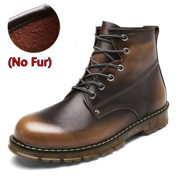 Men Boots Autumn Winter Warm Fur High Quality Split Leather Waterproof Footwear Fashion Comfortable Men Ankle Boots