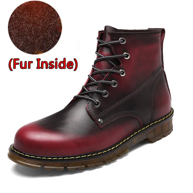 Men Boots Autumn Winter Warm Fur High Quality Split Leather Waterproof Footwear Fashion Comfortable Men Ankle Boots