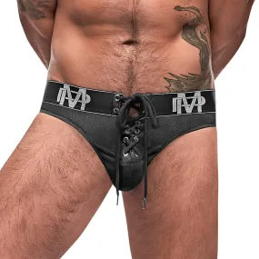 Mens Black Ice Lace Up Thong