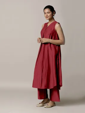 Mirha x Rozaana | A Line Kurta in Scarlet Red with Thread Work | Coords or Only Kurta