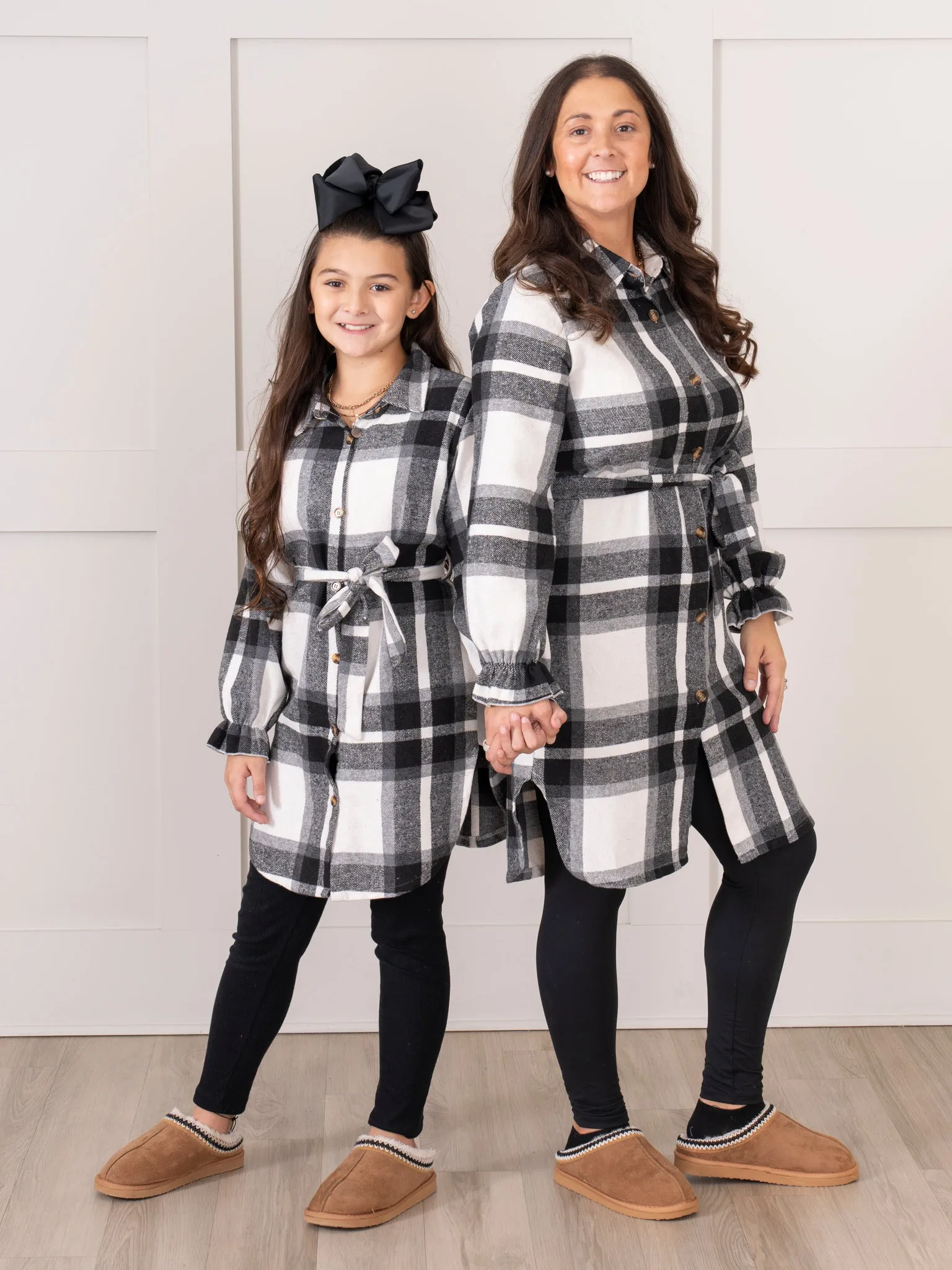 Mom & Me Long Flannel Tunic - Black &  White Plaid