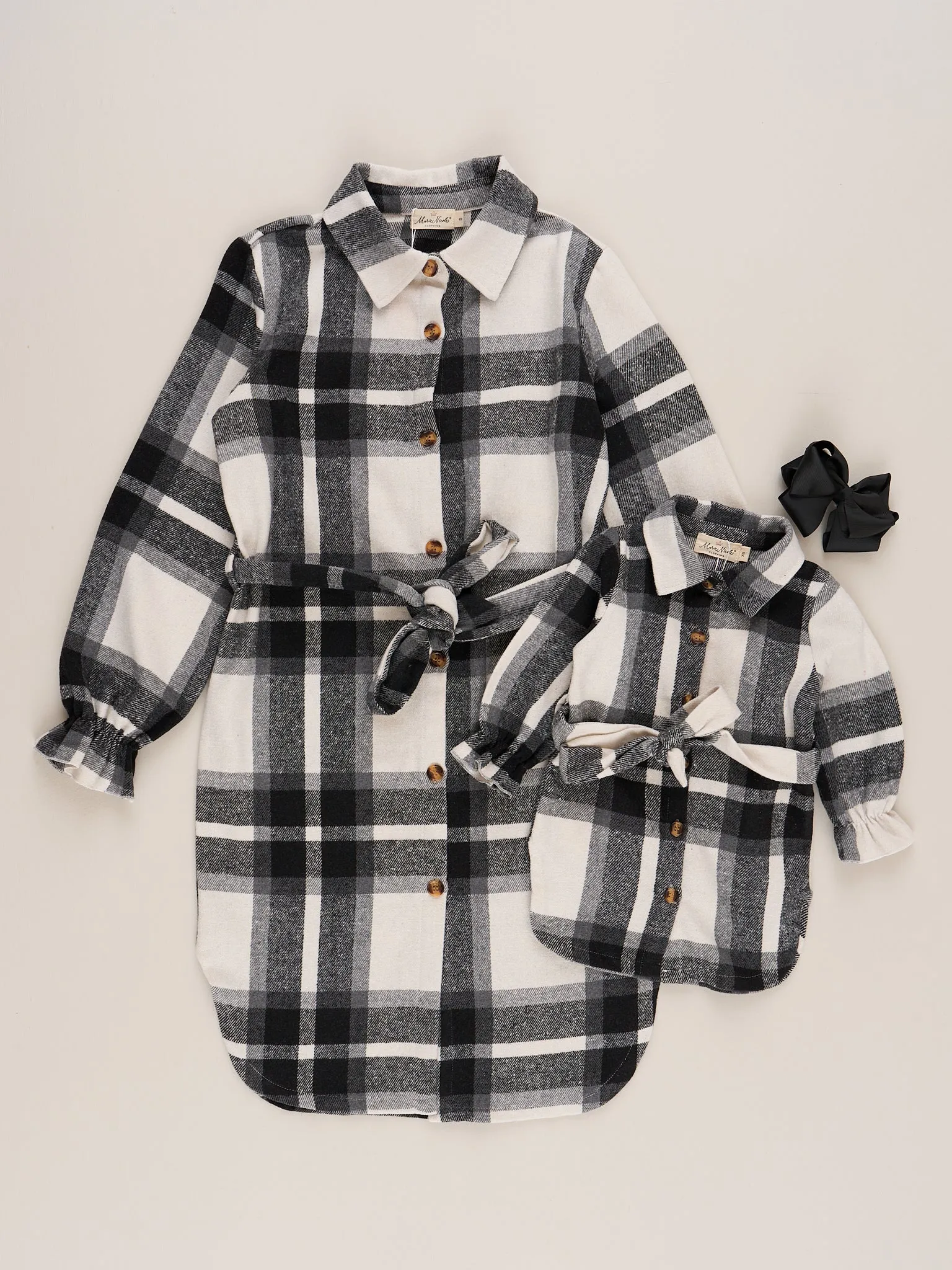 Mom & Me Long Flannel Tunic - Black &  White Plaid