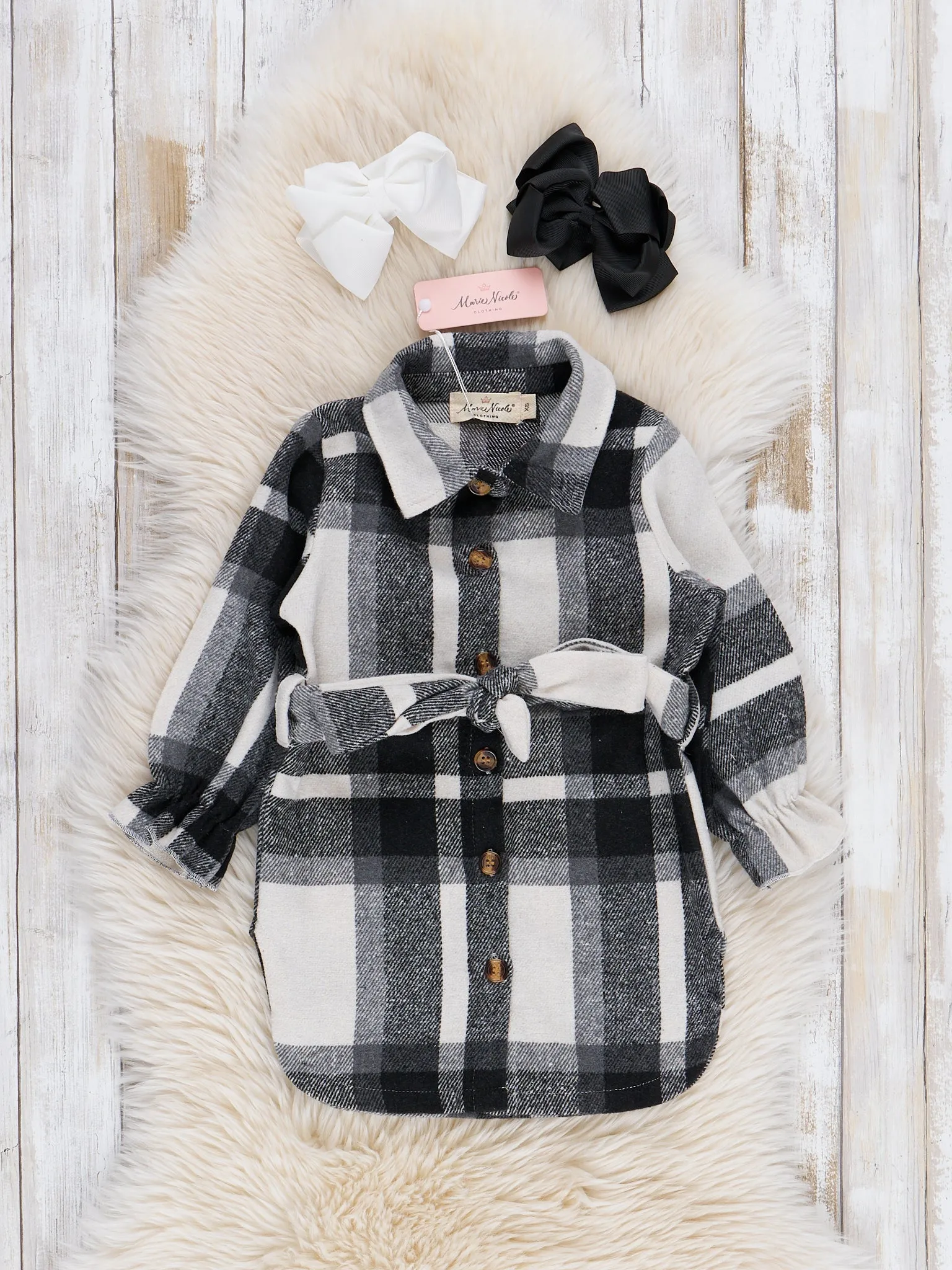 Mom & Me Long Flannel Tunic - Black &  White Plaid