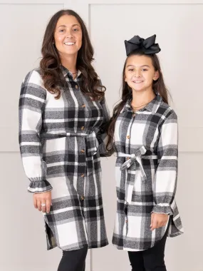 Mom & Me Long Flannel Tunic - Black &  White Plaid