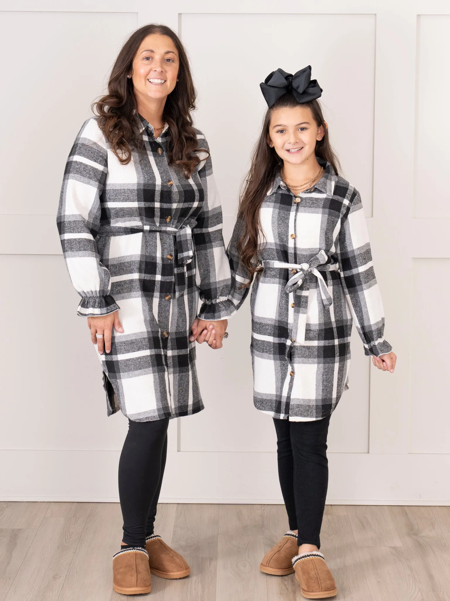 Mom & Me Long Flannel Tunic - Black &  White Plaid