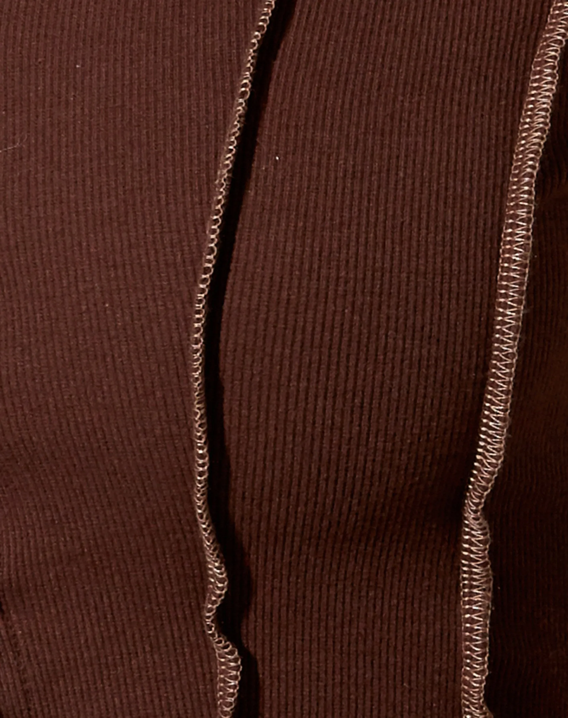 Nandy Crop Top in Rib Deep Mahogany with Brown Stitching