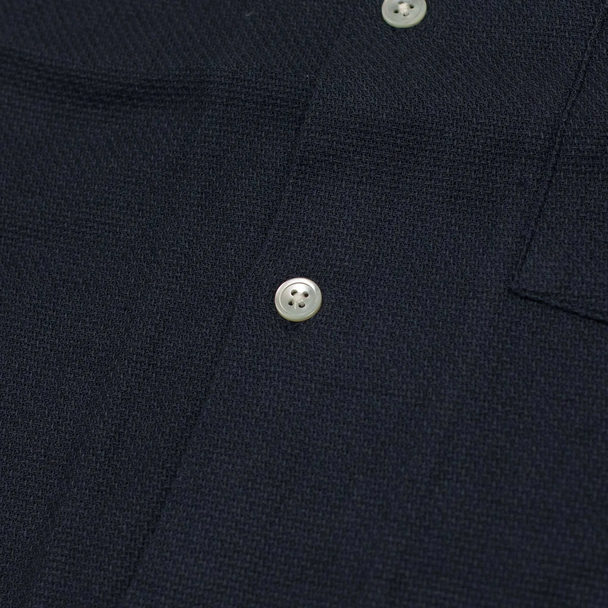 Pique camp collar shirt in navy with floral pocket embroidery