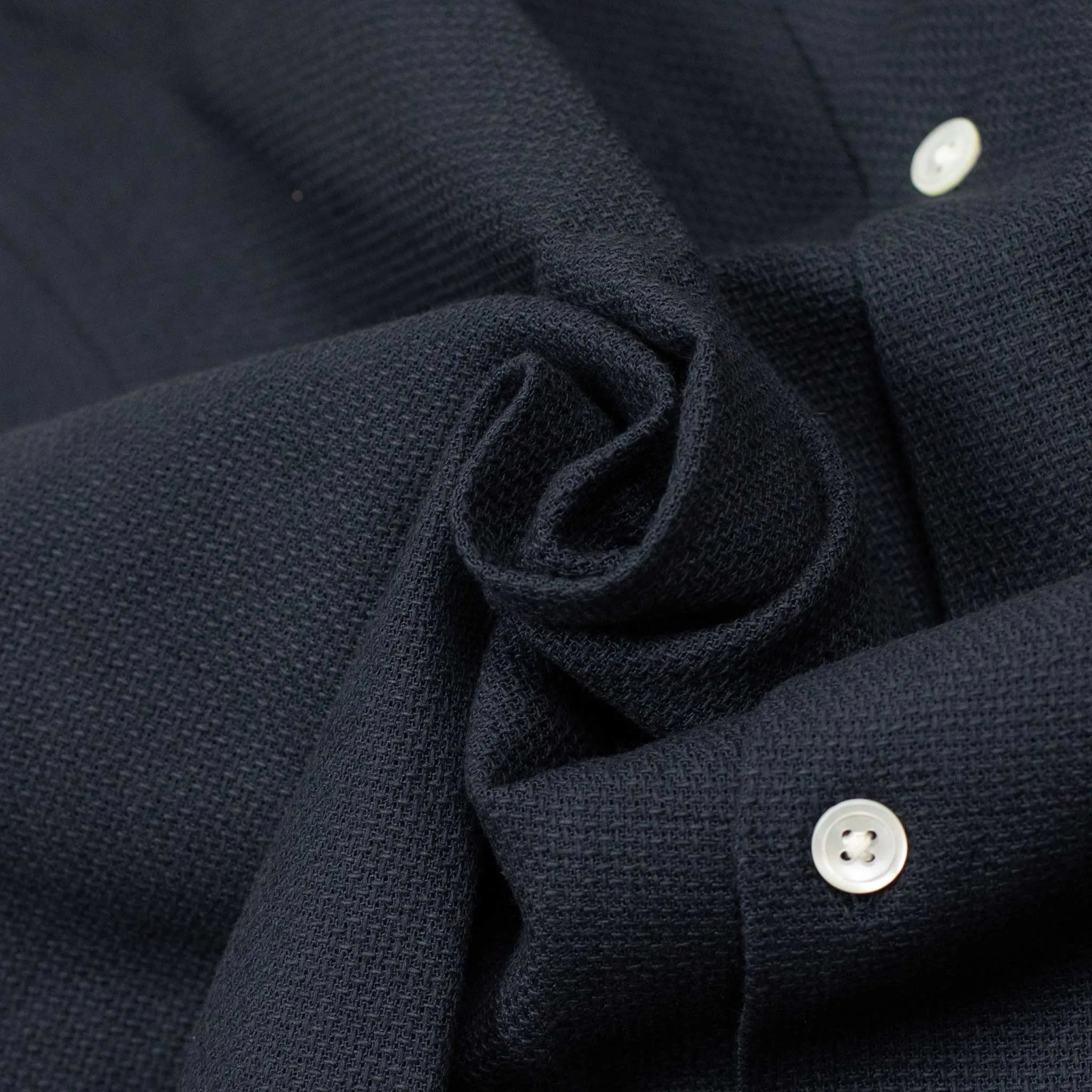 Pique camp collar shirt in navy with floral pocket embroidery