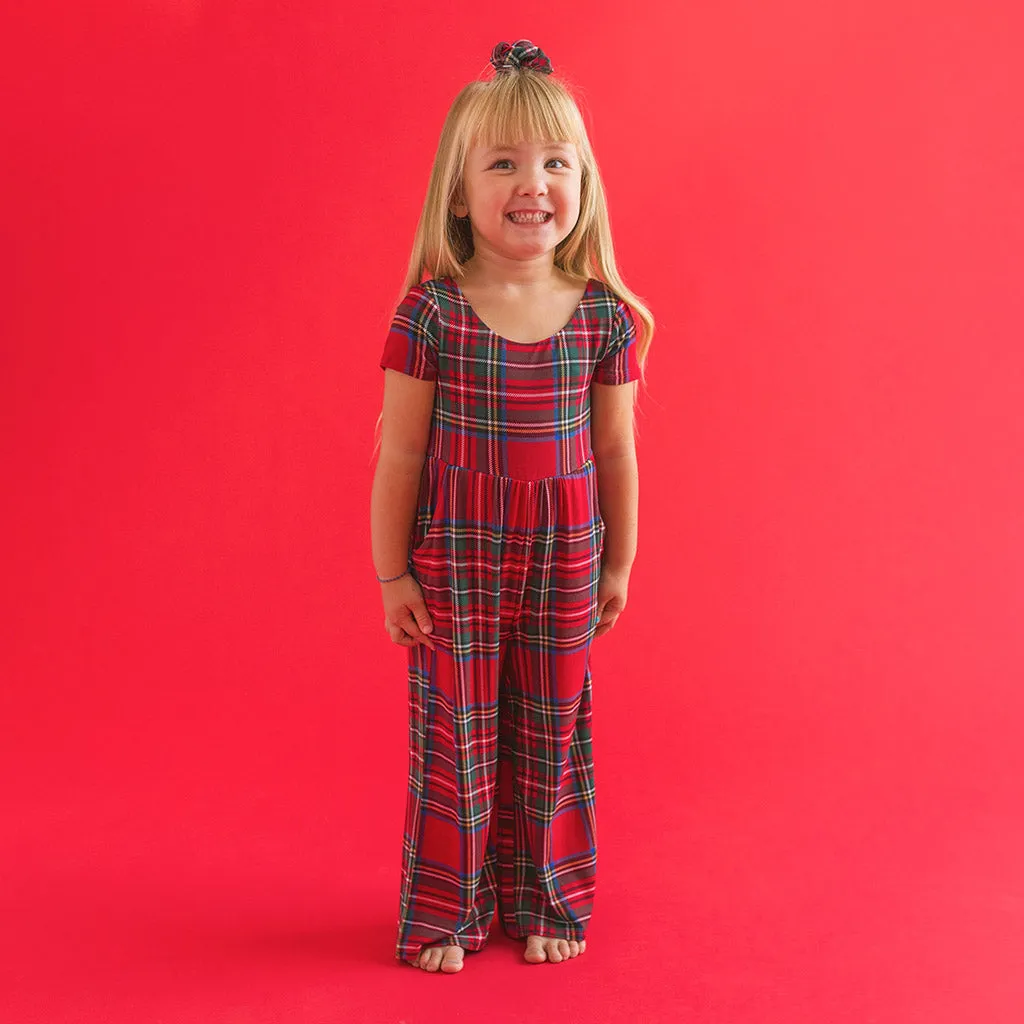 Red Tartan Plaid Scoop Back Jumpsuit