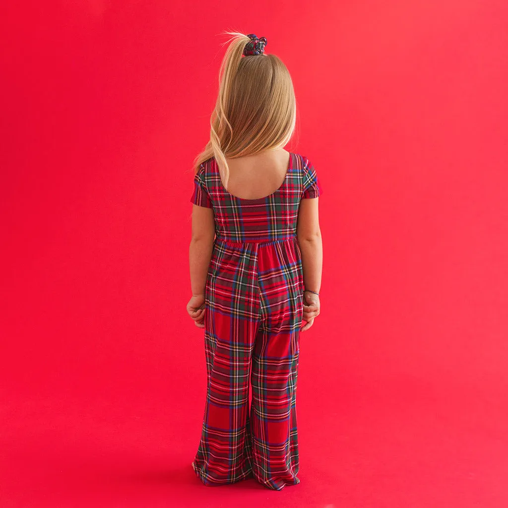 Red Tartan Plaid Scoop Back Jumpsuit