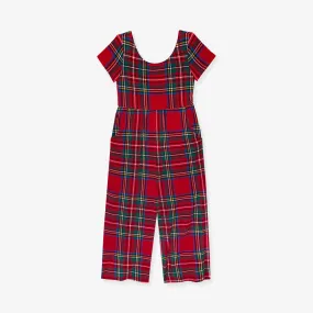 Red Tartan Plaid Scoop Back Jumpsuit