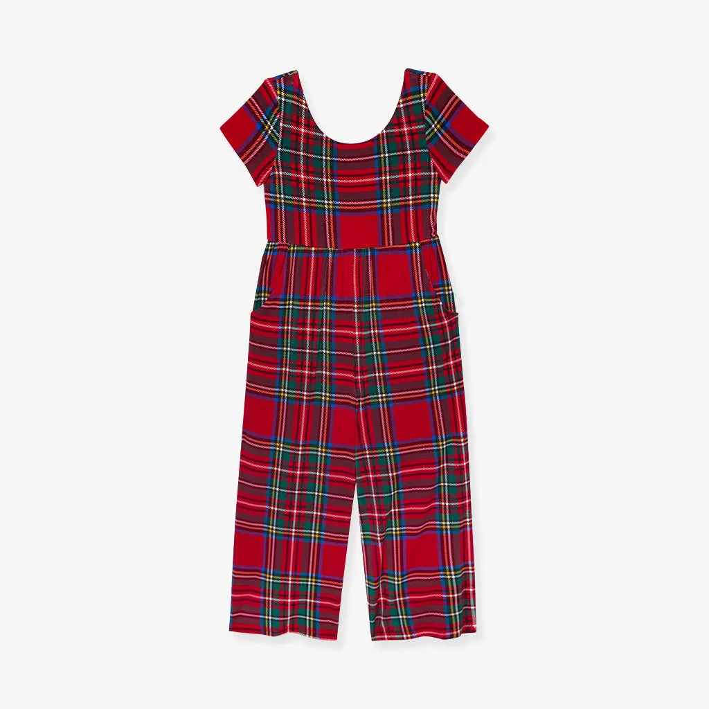 Red Tartan Plaid Scoop Back Jumpsuit